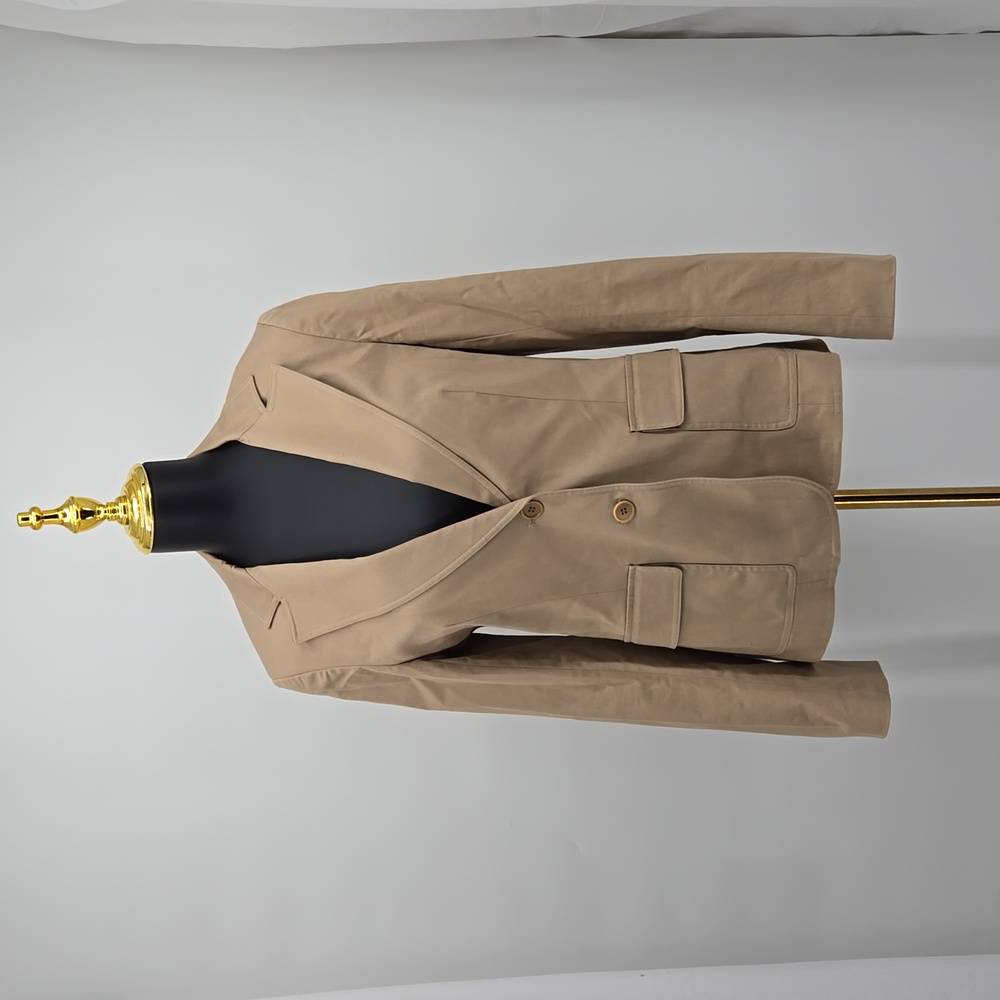 Theory Tan Blazer 2 Button Closure Striped Lining Cotton Blend Size Medium